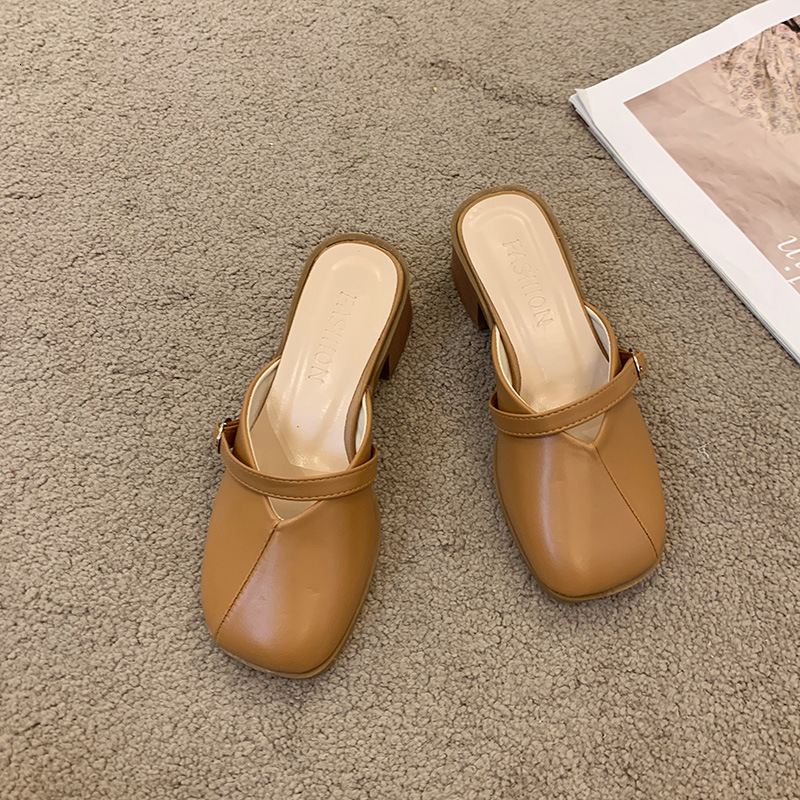 Ddmyoutdoor Women S Open Toe Summer New French Chunky Mules Square High Heel Sandals Fairy Style Outdoor Shoes