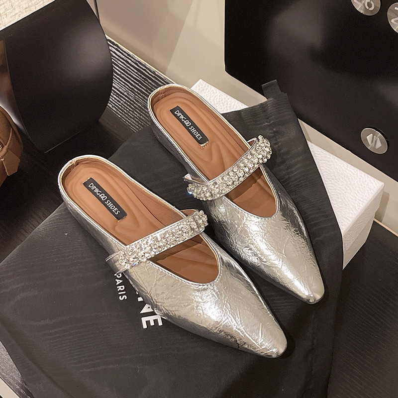 Ddmyoutdoor Pointed Toe Thick Sole French Slippers Spring Autumn New Style Hidden Heel Women S Shoes With Rhinestones Outdoor Shoes