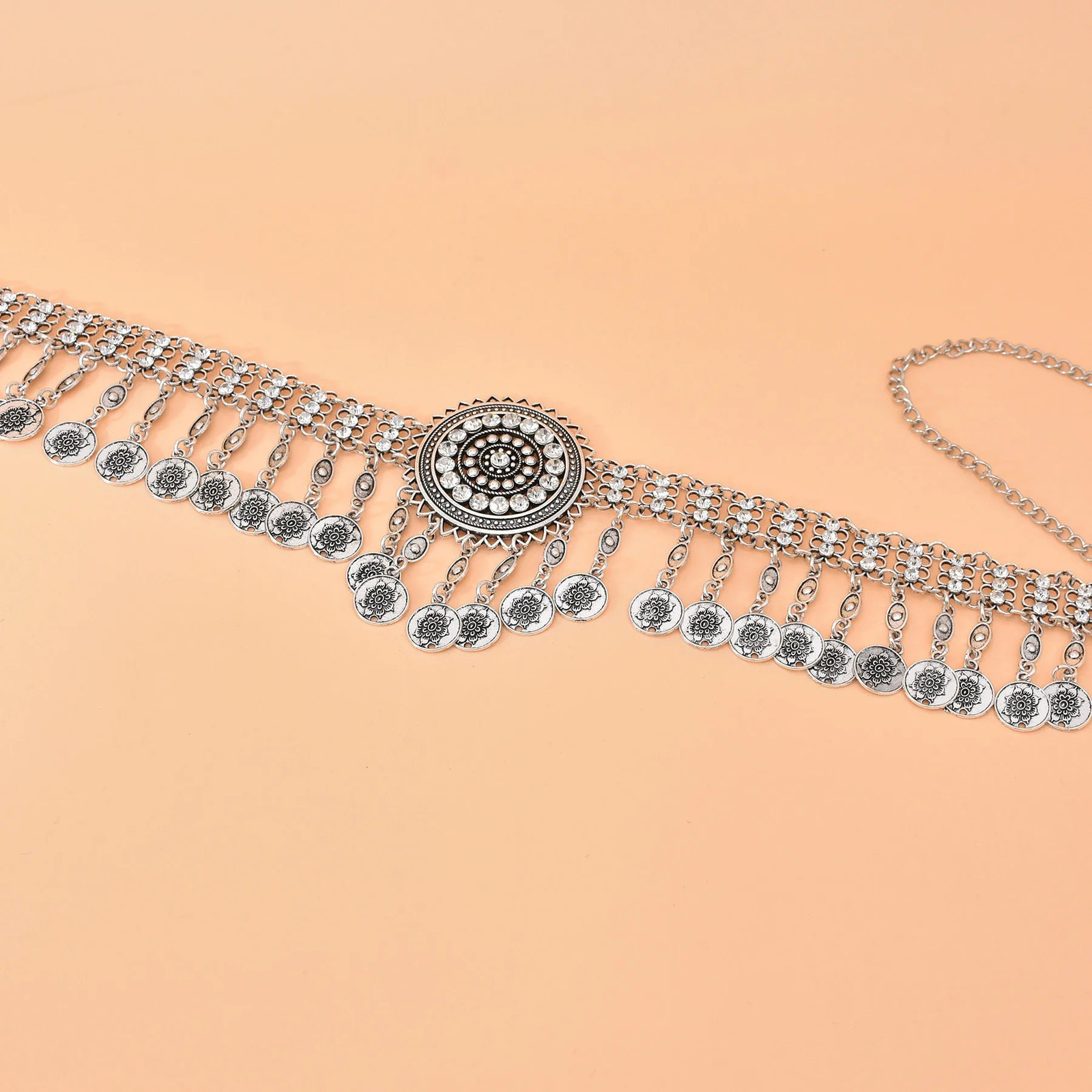 Bohemian Vintage Silver Plated Coin Tassel Waist Belly Body Chain Dance Jewelry Dress Accessories Gift 250610