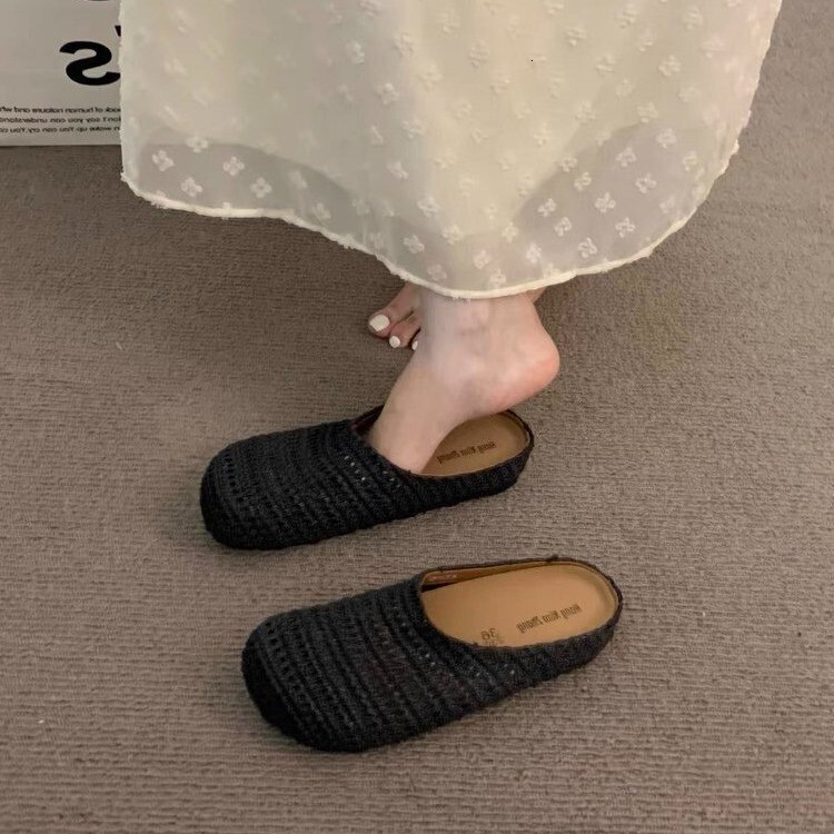 Ddmyoutdoor New Style Woven Breathable Closed Toe Outdoor Round Thick Soled Slip On Half Comfortable Soft Sandals Outdoor Shoes
