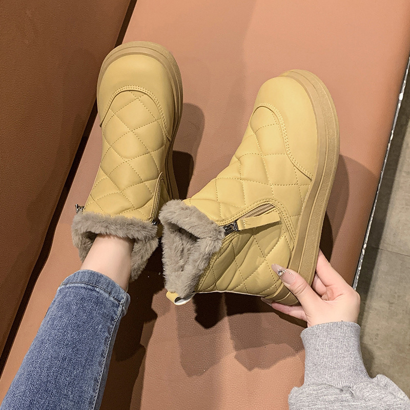 Ddmysports Thick Soled Thickened Fleece Snow Boots Women New Winter Waterproof Side Zipper Leather And Wool Integrated Northeast Warm Non Slip Cotton 