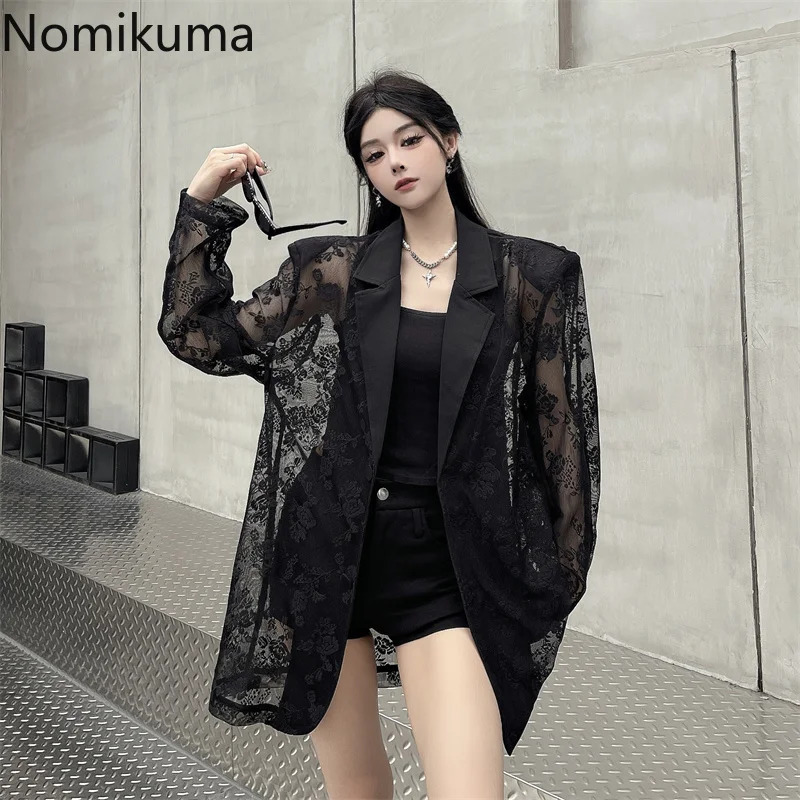Women Clothing Summer Thin Jackets Womens Patchwork Lace Temperament Coat Sexy Y2k Tops See Through Oversized Outerwear 250611