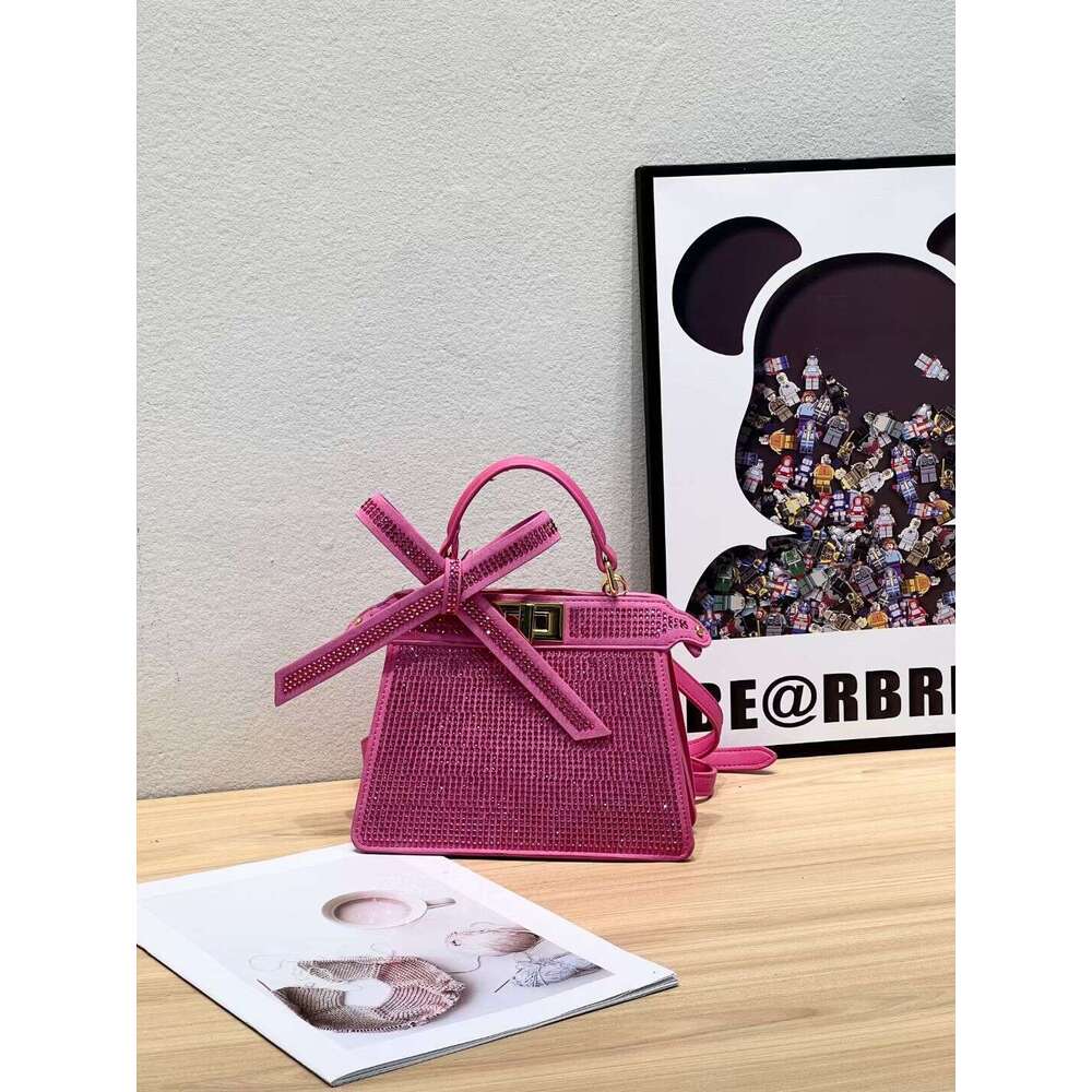 Diamond-Studded New Rhinestone Handbag Flip Cover Fashion Single Shoulder Crossbody Chain Women's Small Square Pink Bag
