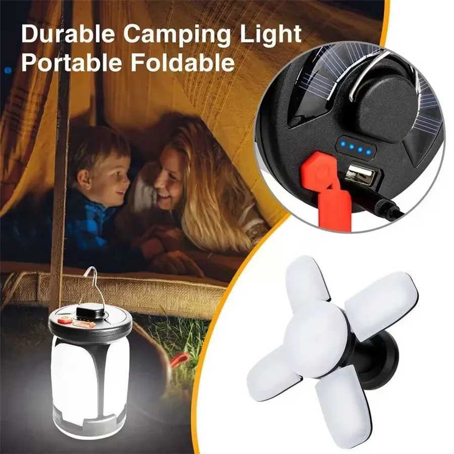 Waterproof Foldable LED Solar Camping Light USB Rechargeable 6 Modes Outdoor Tent Lamp Portable Lanterns Emergency Night Lights W250613