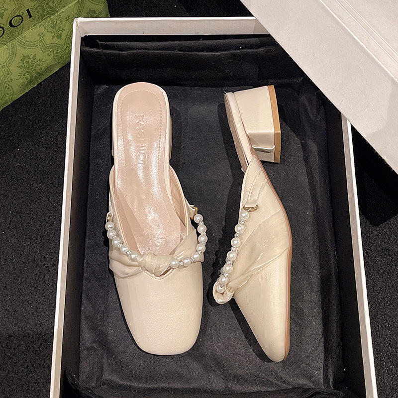 Ddmyoutdoor Spring New Square Toe Slip On Flat Shoes Soft Sole Closed Half Summer Outdoor Slippers For Women Outdoor Shoes