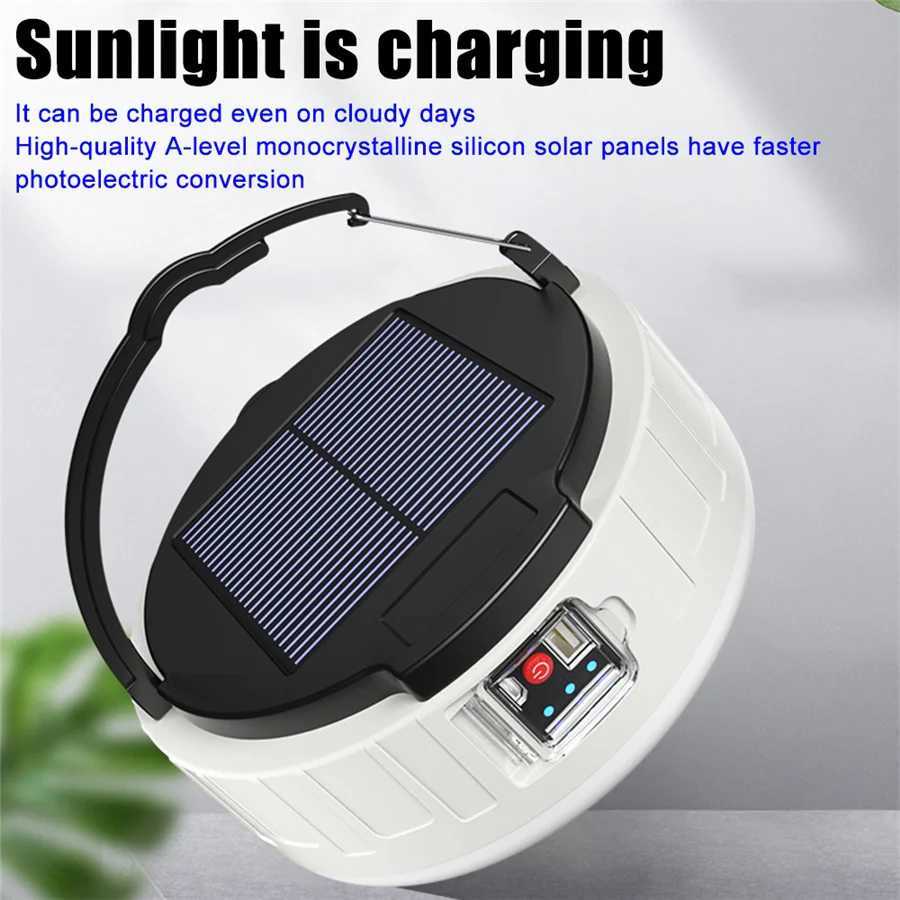Portable LED Outdoor Solar Lights 3 Modes Rechargeable Emergency Night Market Light Home Waterproof Tent Lamp for Hiking Camping W250613