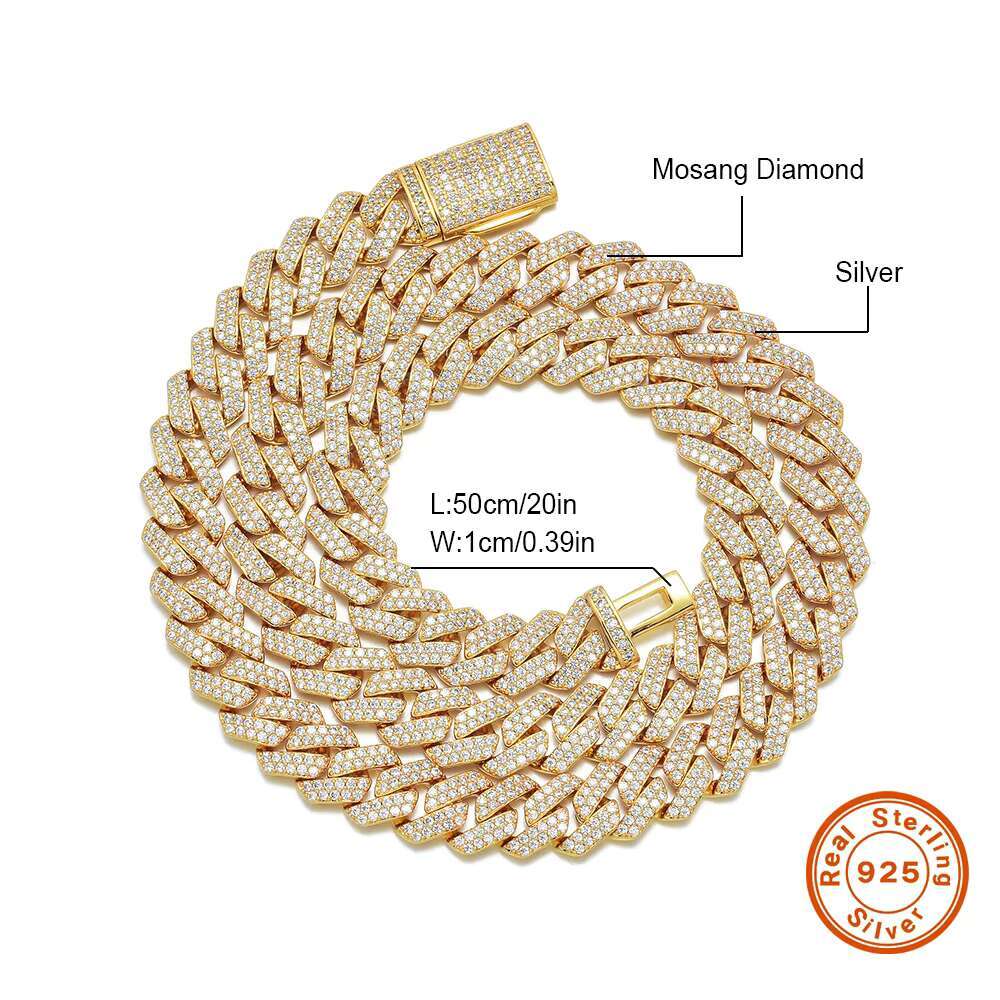 Iced Out VVS Moissanite 10mm Miami Cuban Chain Necklace 925 Sterling Silver Diamond Moissanite Cuban Link Chain