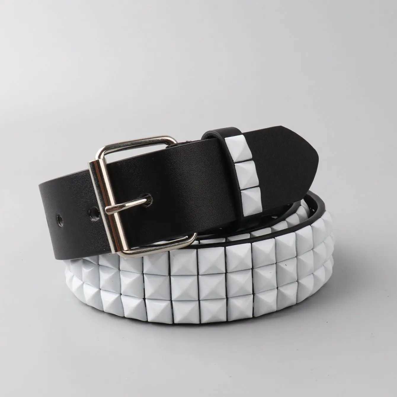 Fashion mens metal pin buckle PU riveted belt X250614
