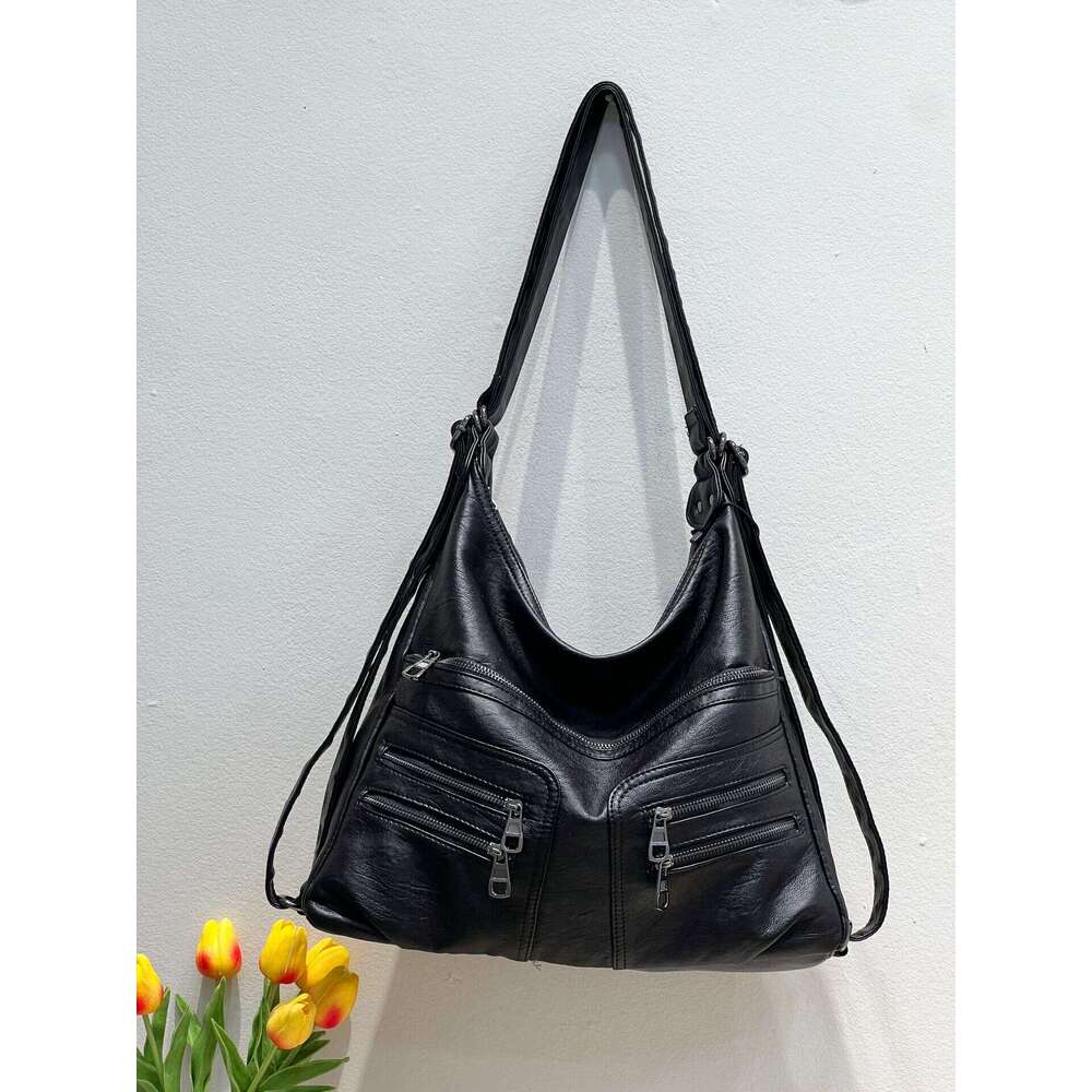 New Large Capacity Washed PU Women's Trendy Fashion Shoulder Versatile Backpack Soft Leather Crossbody Multi-use Bag