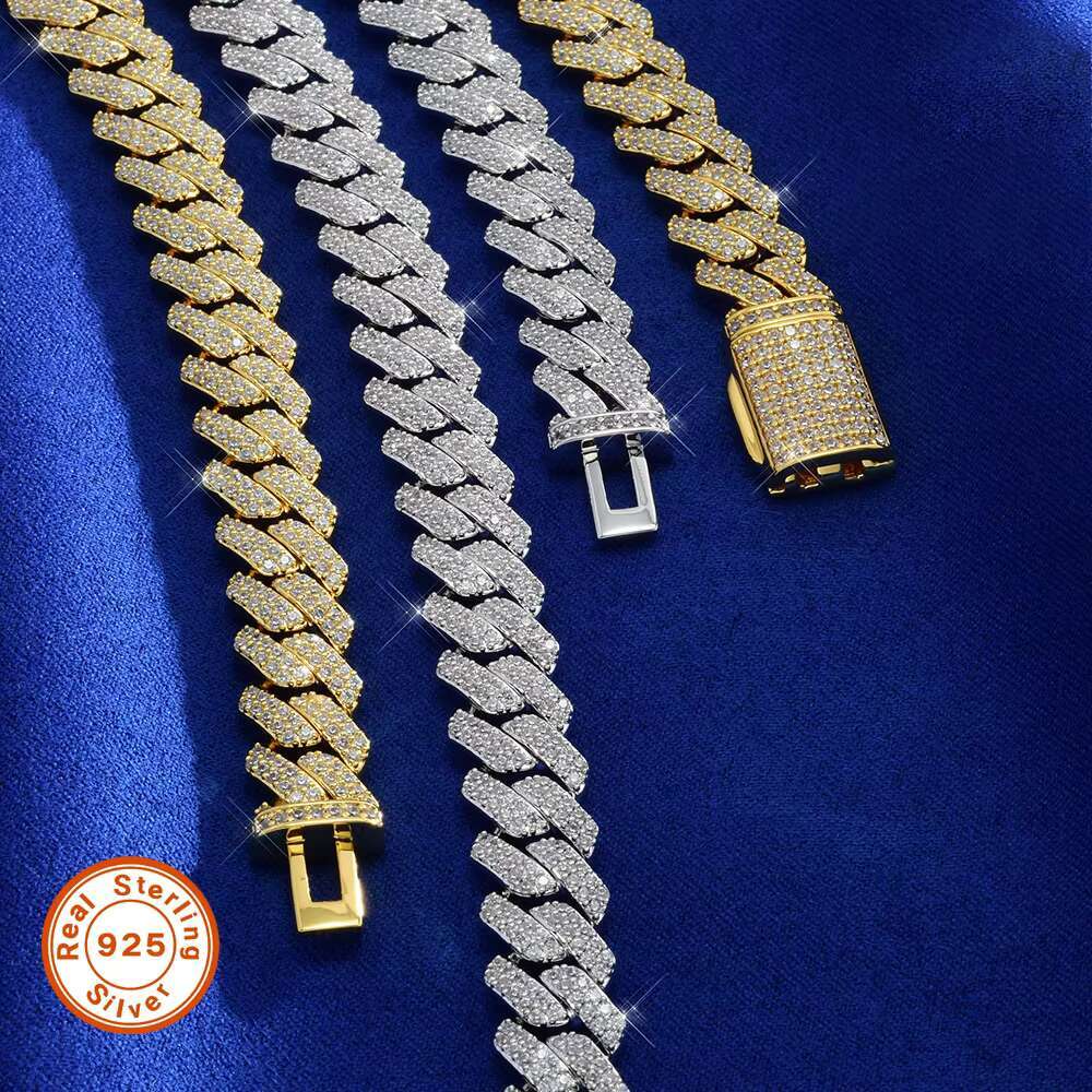 Iced Out VVS Moissanite 10mm Miami Cuban Chain Necklace 925 Sterling Silver Diamond Moissanite Cuban Link Chain
