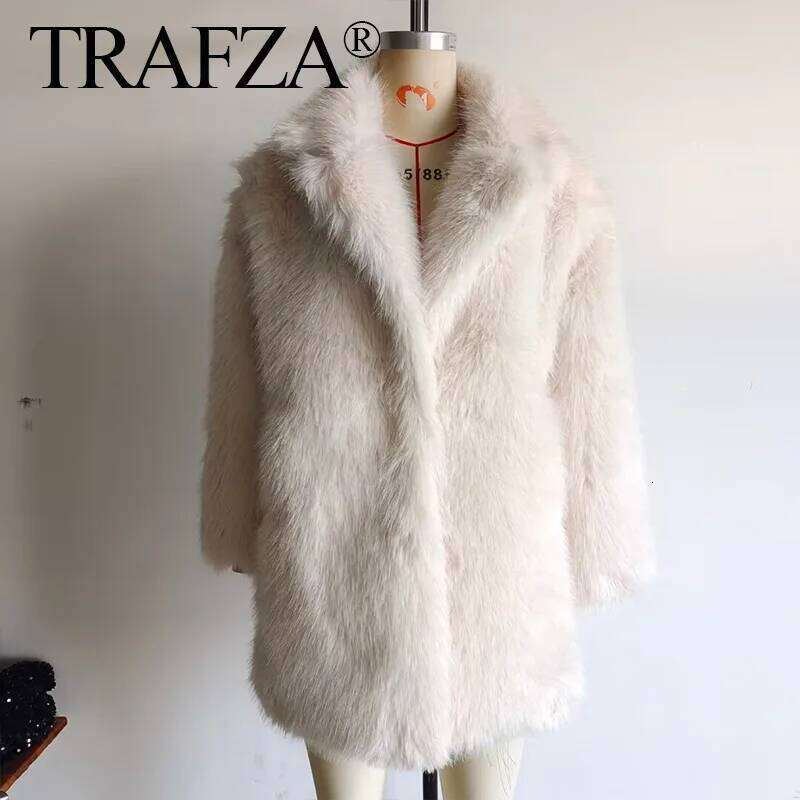 Winter Female Chic Solid White Casual Warm Thicken Faux Fur Coat Fashion Woman Chill Long Sleeve Outerwear