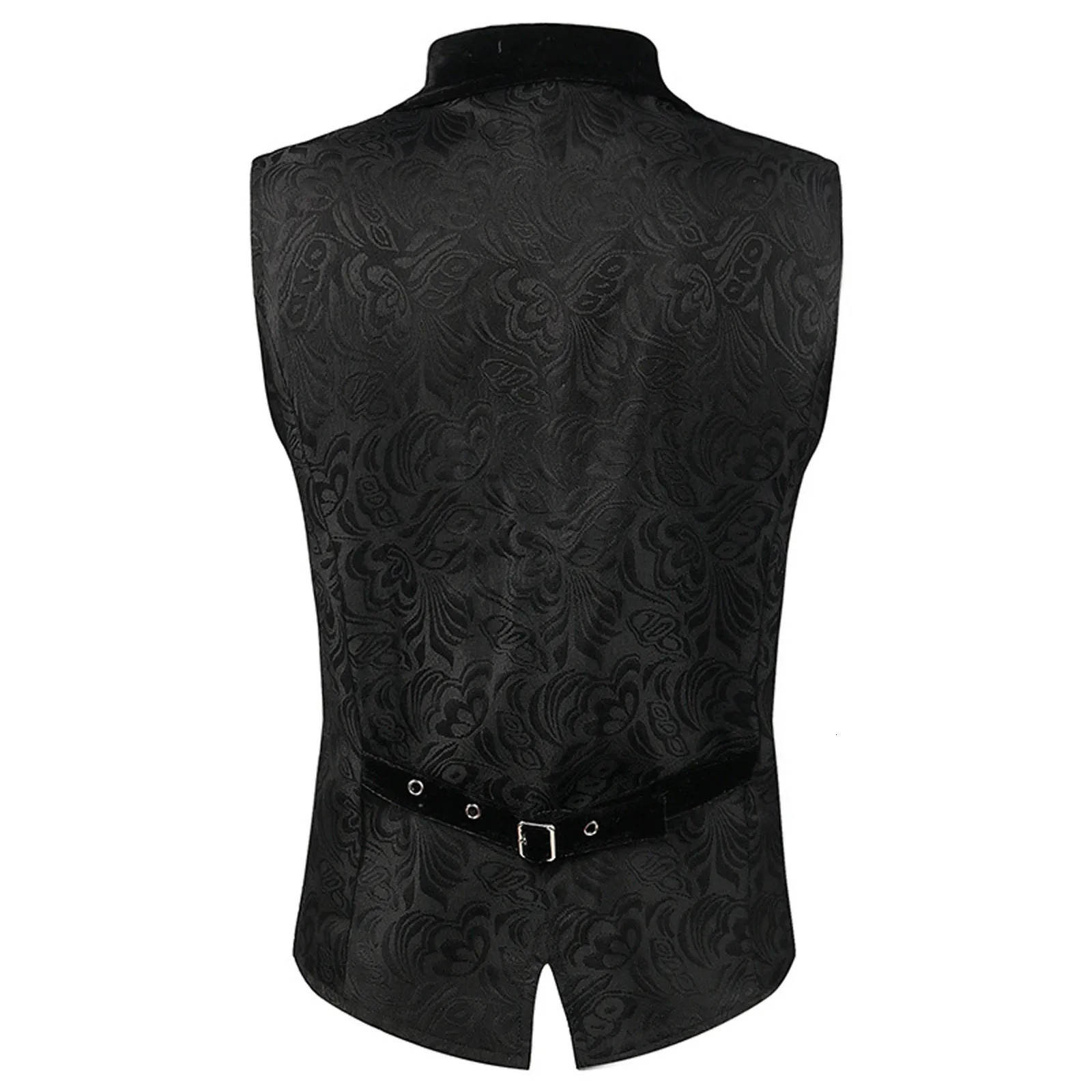 Mens Steampunk Gothic Sleeveless Waistcoat Vintage Medieval Black Floral Jacquard Single Breasted Suit Vests Party Cosplay 250610A