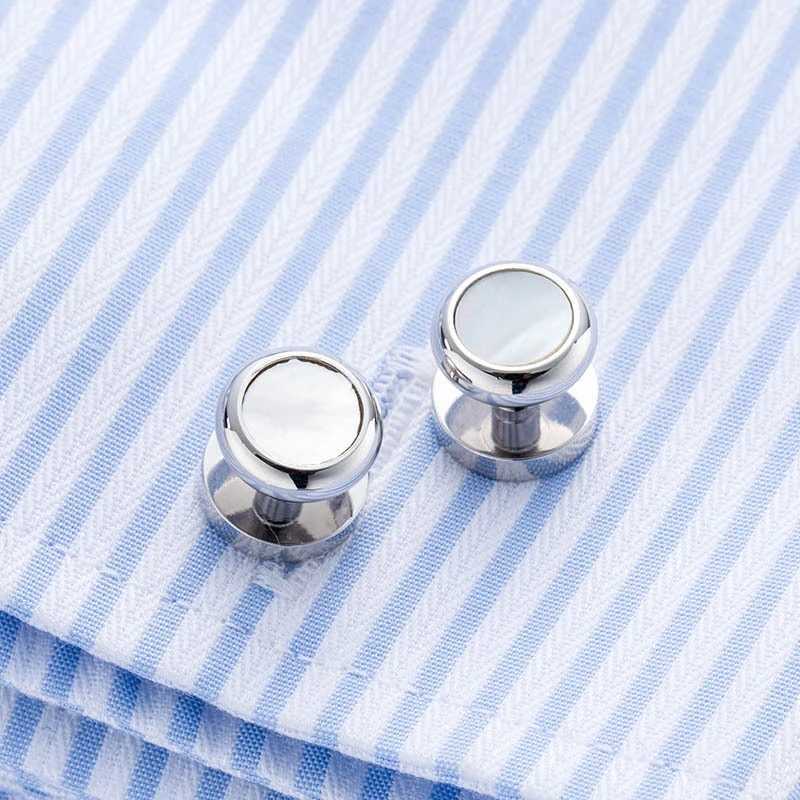 Pearl Shell + Brass Cufflinks for Mens Tuxedo Shirt Stud Cuff Links Buttons Brand Top Quality Man Wedding Jewelry gemelos Z692 XJ250614