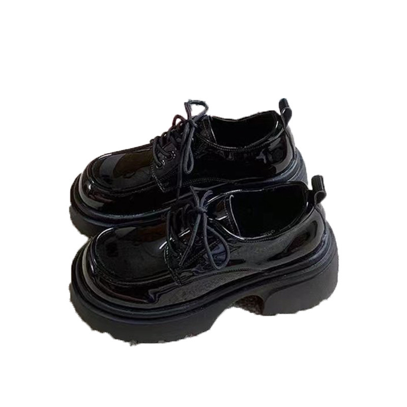 Ddmyoutdoor Black Chunky Heel Women S Leather British Style Spring Summer Lace Up JK Height Increasing Mary Jane Loafers Commuter Work Shoes Outdoor S