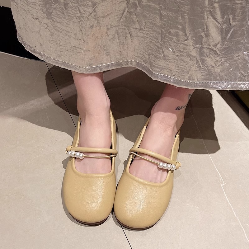 Ddmysports French Style Versatile Dress For Women New Summer Round Toe White Mary Jane Shoes Outdoor Shoes