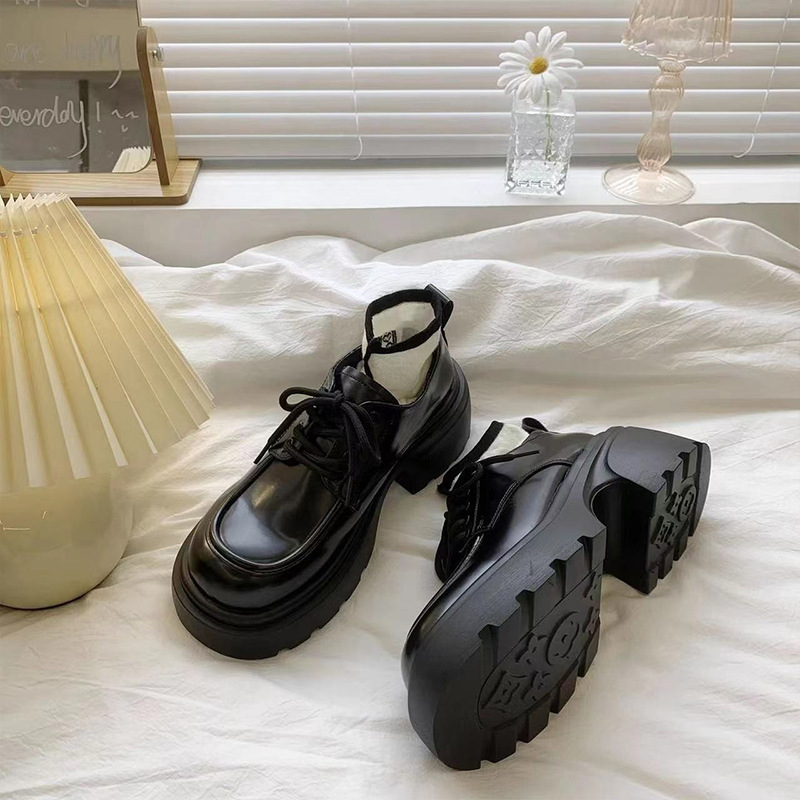 Ddmyoutdoor Black Chunky Heel Women S Leather British Style Spring Summer Lace Up JK Height Increasing Mary Jane Loafers Commuter Work Shoes Outdoor S