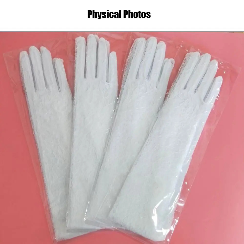 WG054 Wedding Bridal Long Gloves Eyelash Edge Lace Appliqed Finger Bride Handschuh White Gloves Women Prom Opera Gloves 250610