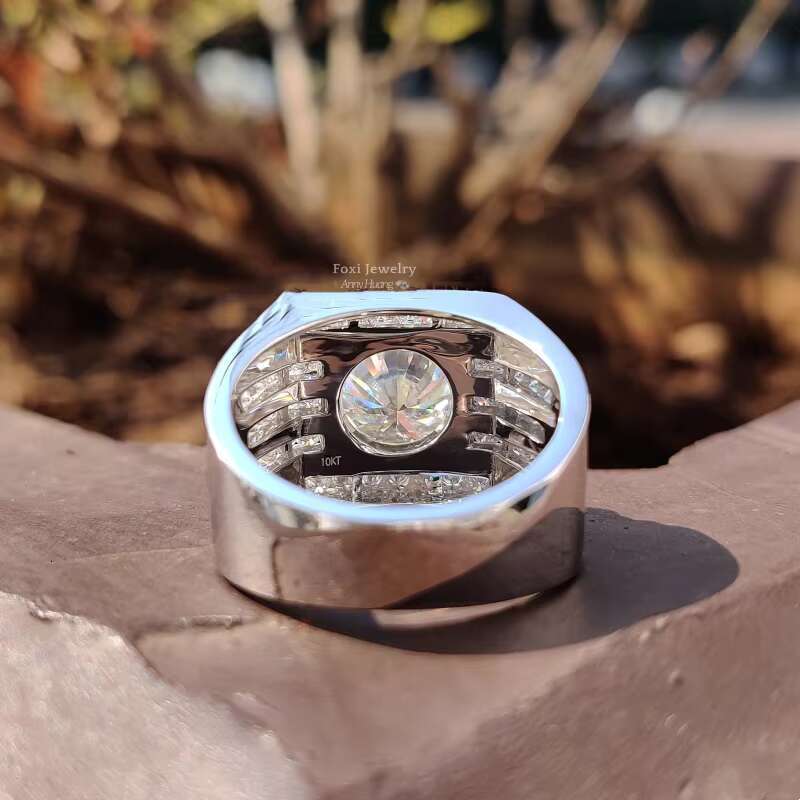Luxury Solid 10k White Gold Mens Engagement Ring 6.26CT Round Brilliant Cut Trio Channel Set Unique Moissanite Engagement Ring