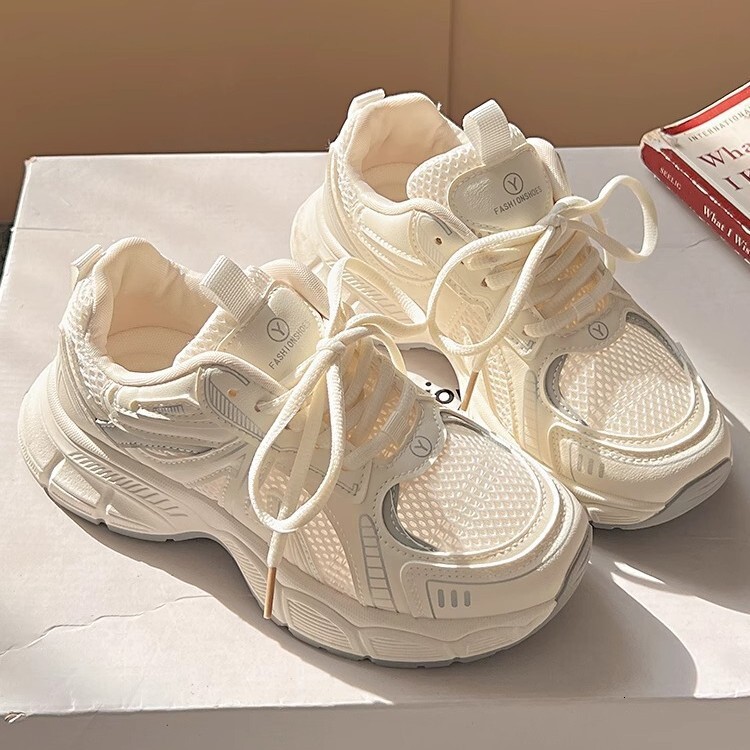 Ddmysports High Quality Dad Sneakers New Summer Women S Breathable White Mesh To Match Skirts Thick Soled Sports Shoes Outdoor Shoes