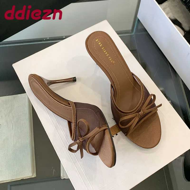 Footwear Elegant Women Heeled Sandals Butterfly-Knot Fashion Round Toe Ladies Thin High Heels Sandals Female Slides Pumps Shoes Z250614