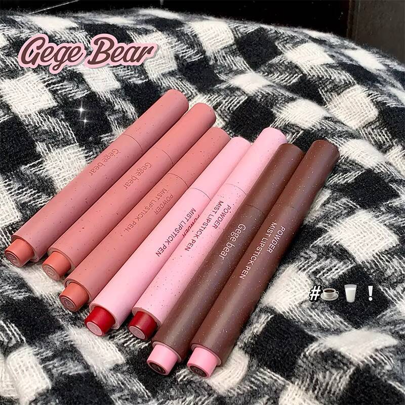 Gege Bear Pink Lipstick Pen Matte Long-lasting Whitening Lip Gloss happy
