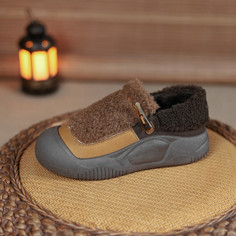 Ddmysports Color Block Thick Soled Lamb Wool Shoes For Women New Autumn And Winter Outdoor Fleece Lined Warm Cotton Slip On Casual Loafers Outdoor Sho