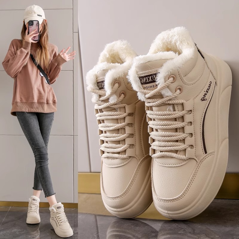 Ddmysports Snow Boots Winter New Fleece Lined Thickened Warm Versatile Large Cotton Women S Sports Sneakers White Shoes Outdoor Shoes