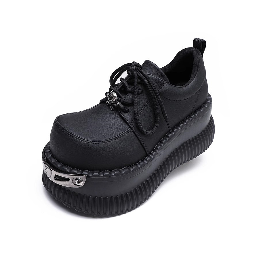 Ddmysports British Style Platform Thick Sole Chunky Leather For Women New Autumn Versatile Black JK Height Increasing Single Shoes Round Toe Outdoor S