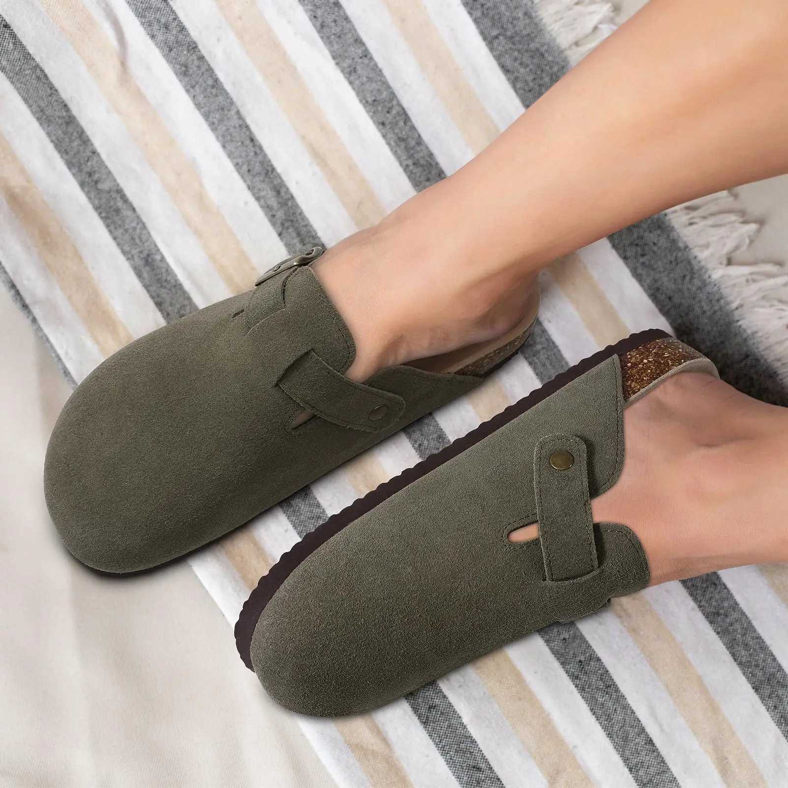 Pallene Cork For Women Men Slip-on Cork Leather Mules Outdoor Soft Sole Cork Slippers Outdoor FAshion Classic Unisex s Z250614
