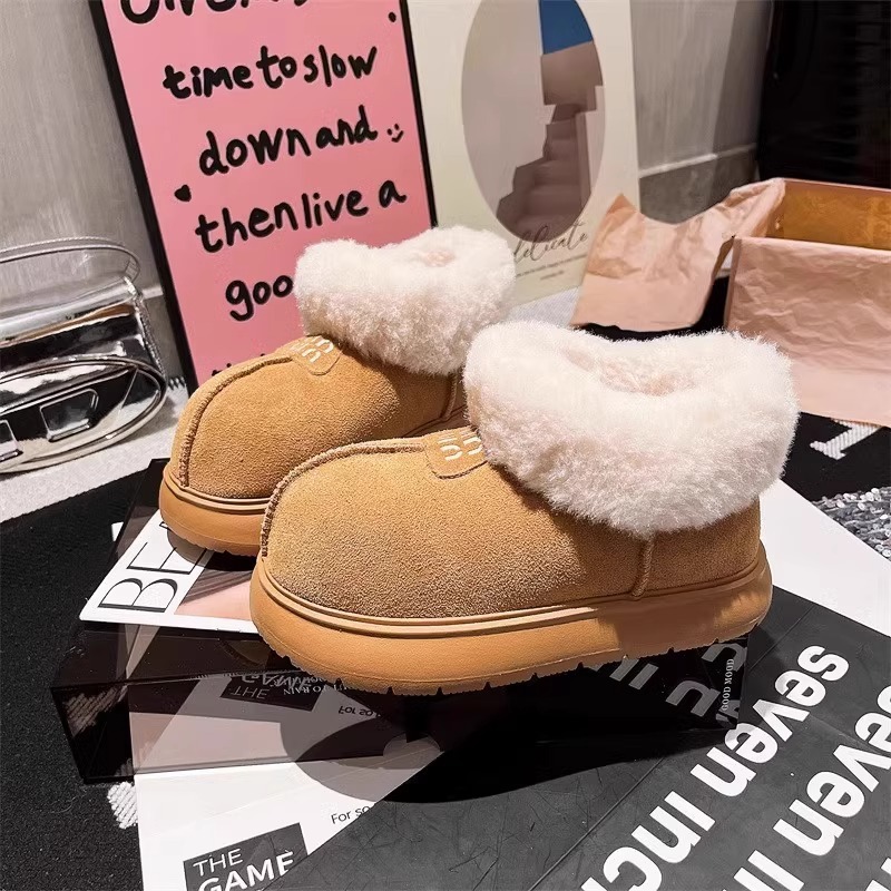 Ddmysports Sheepskin Integrated Warm Bread Cotton Shoes Thick Sole Short Cute Ugly Big Head Snow Boots Women S New Winter Model Outdoor Shoes