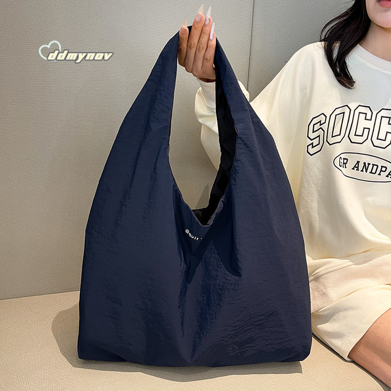 Minimalist Nylon Large Capacity Shoulder for Women Handheld Tote Shopping Bag Solid Color Lightweight Handbag ddmynov