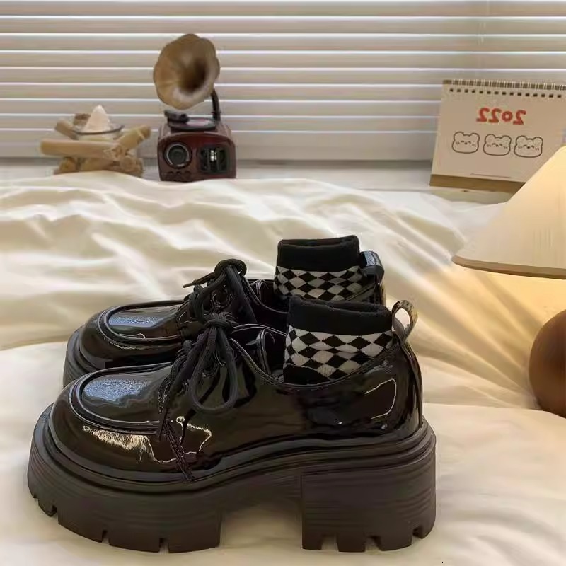 Ddmysports Spring British Style Black Thick Soled Platform Loafers For Women New Height Increasing Versatile JK Shoes Outdoor Shoes