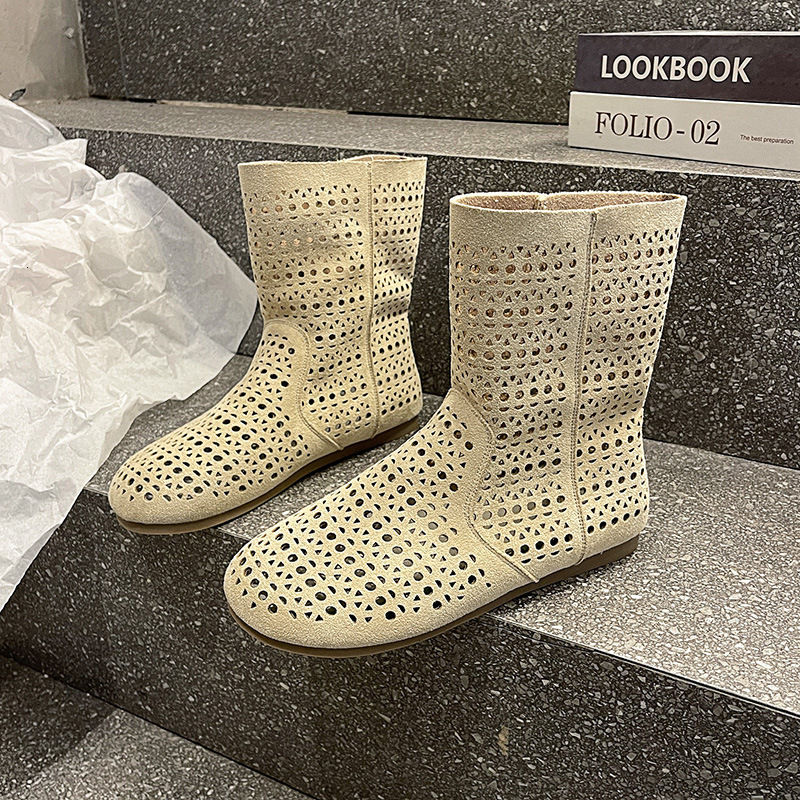 Ddmyoutdoor Hollow Mesh Hole Shoes Leather Boots New Summer Breathable Versatile Flat Roman Sandals Outdoor Shoes