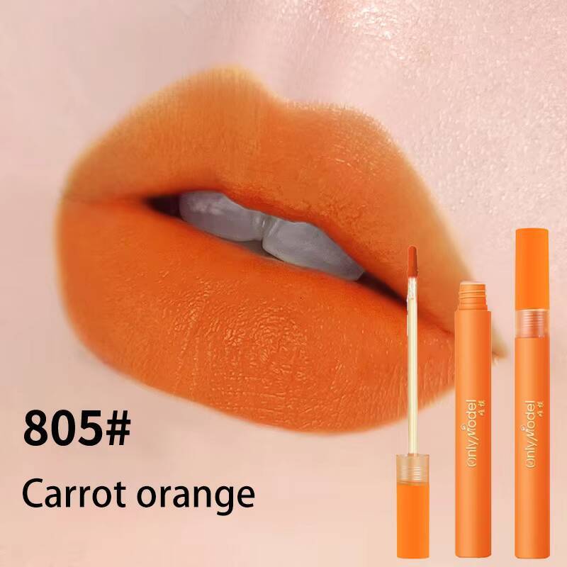 Matte Velvet Orange Lipstick Silky Smooth Not Easy To Fade Lipgloss Lasting Red Sexy Waterproof Liquid Lip Glaze Makeup Cosmetic happy