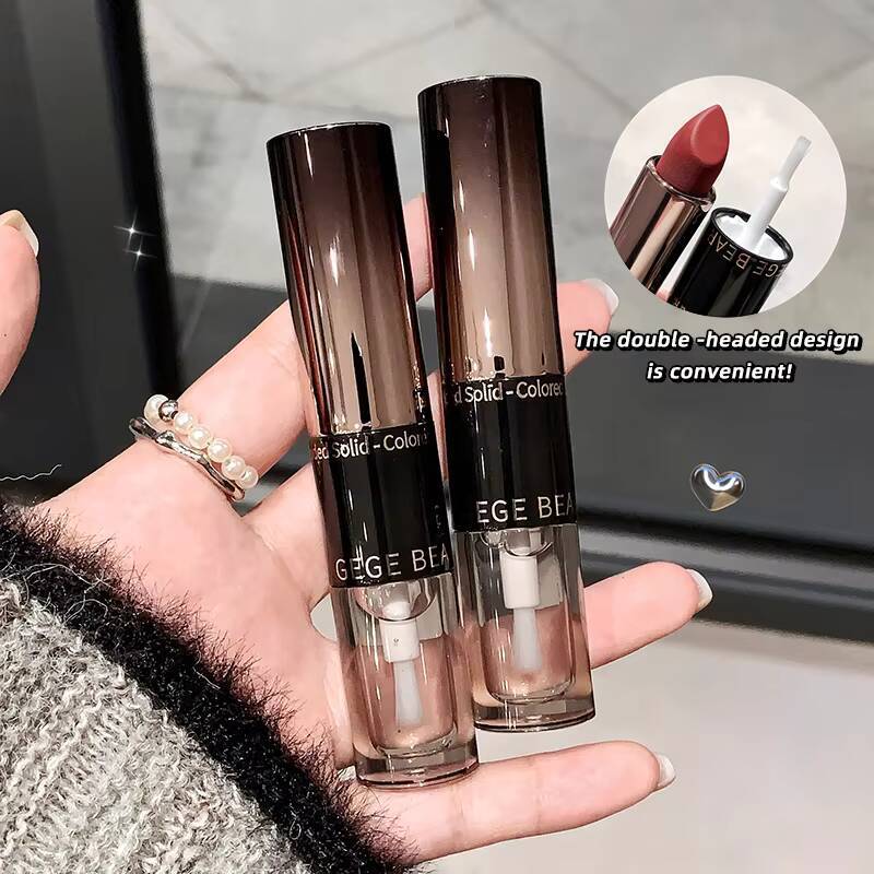Gege Bear Double-ended with Lip Oil for Moisturizing and Hydrating Layered Color-developing Long-lasting Lipstick happy