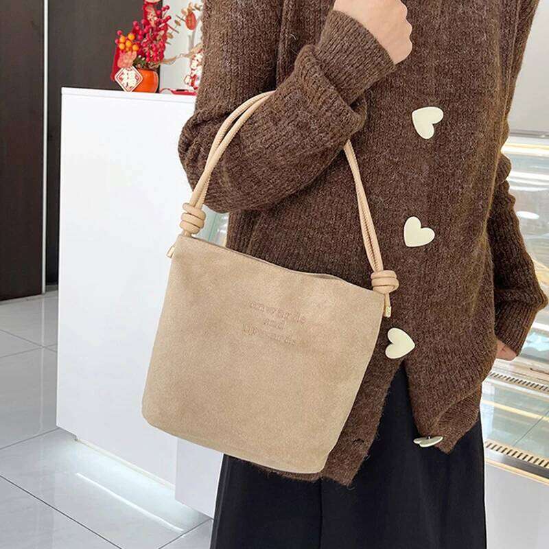 Multicolor Suede Handbag With Adjustable Rope Buckle Design Crossbody Bag For Women