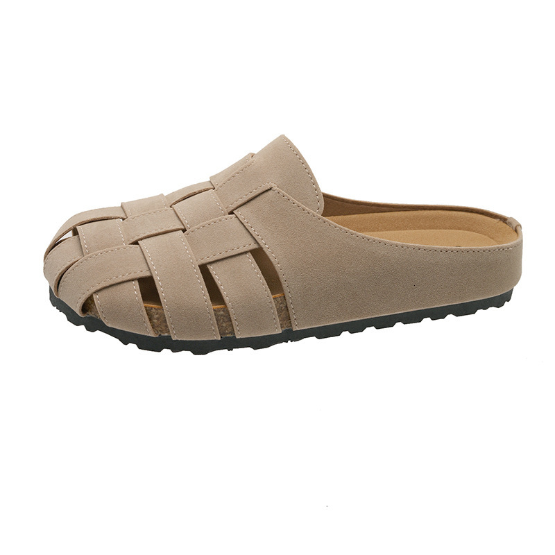 Ddmyoutdoor Ddmyoutdoor Soft Leather Closed Toe Slippers For Women Outdoor Wear Summer Flat Breathable Woven Sandals Lazy Slip On Mules Trendy Shoes O