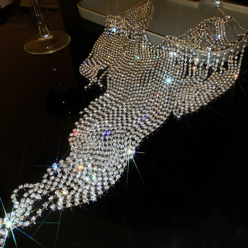 Long Tassel Inlaid Rhinestone Belly Chains Exaggerated Body Chain Fashion Matching Skirts Waist Jewelry Women Wedding 250610