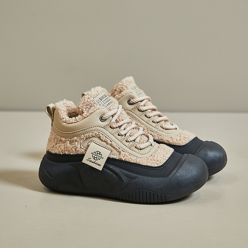 Ddmysports Lamb Wool For Women New Thick Soled Loafers British Style Height Increasing Fleece Lined Cotton Shoes Outdoor Shoes