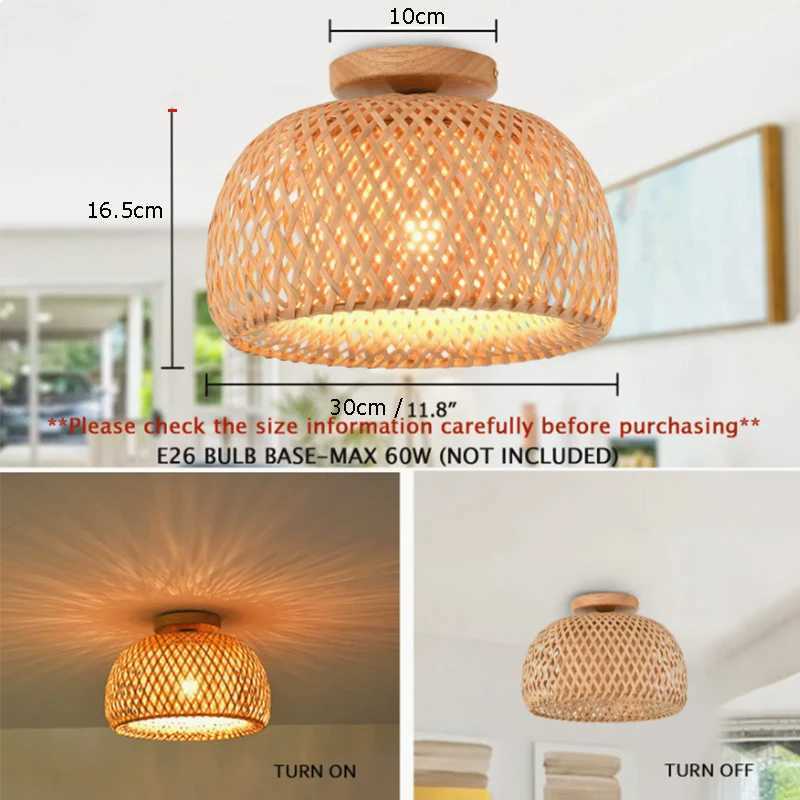 Bamboo Hand Weaving Ceiling Lights 30cm Hanging LED Ceiling Lamp Chandelier Fixture Rattan Hand Craft Woven Home Bedroom Decor XJ2500613