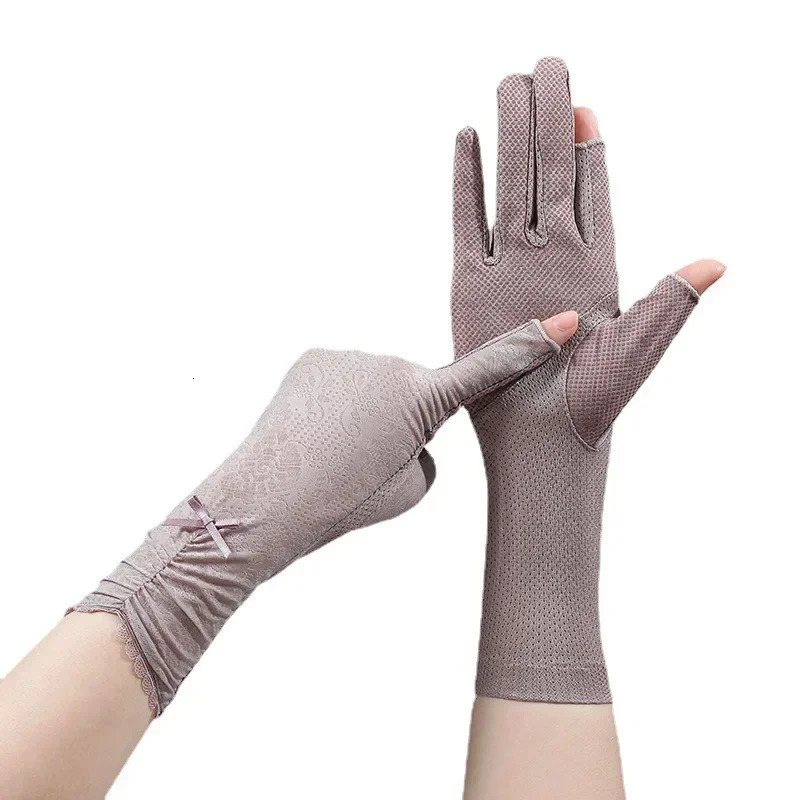 Ice Half Finger Spring Summer Thin Long Lace Outdoor Riding Driving Womens Sunscreen Gloves Fingerless Gloves Black Gloves 250610
