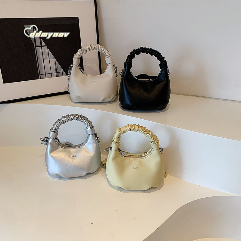 Niche Pleated Handheld Cloud 2024 New Trendy Fashion Versatile Solid Color Shoulder Crossbody Bag for Women ddmynov