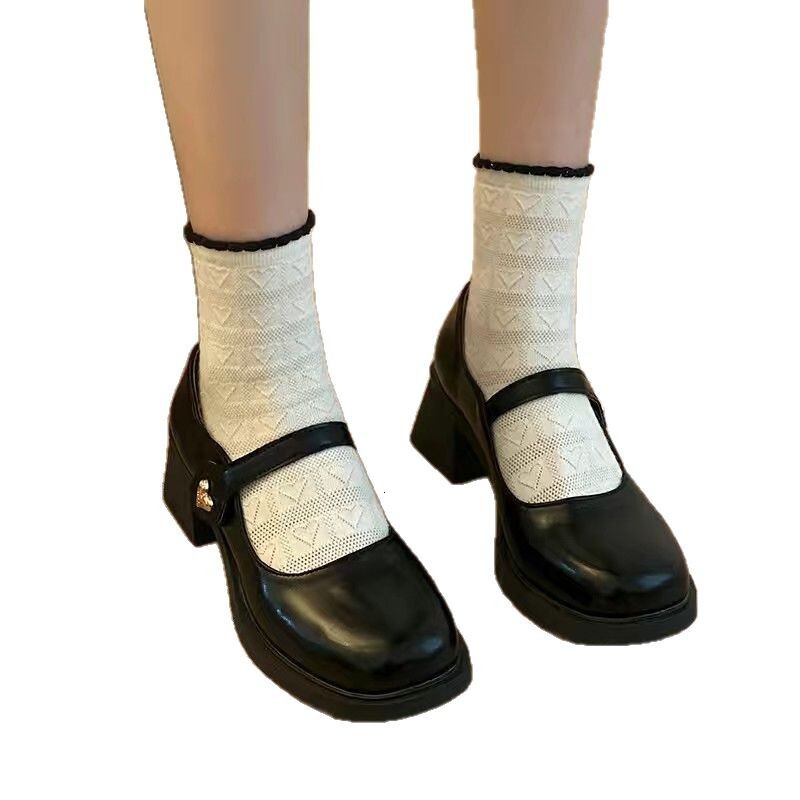 Ddmysports New French Style Mary Jane Leather For Women Spring Autumn Versatile One Strap Round Toe Chunky Heel JK Dress Shoes Outdoor Shoes