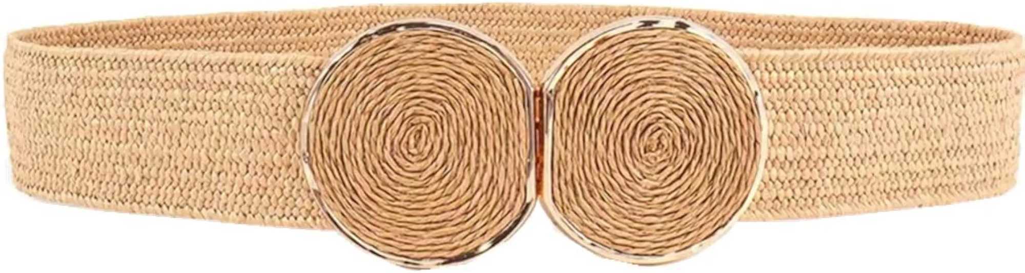 Straw Woven Braided Wide Elastic Waist Belts For Dresses -Fashion Bohe Double Circle Buckle Waistbands Ladies Belt X250614