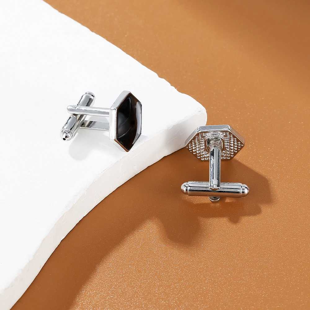 Personality Mens Black Hexagon Cufflinks Shirt Suit Tuxedo Blouse Cufflinks Jewelry XJ250614