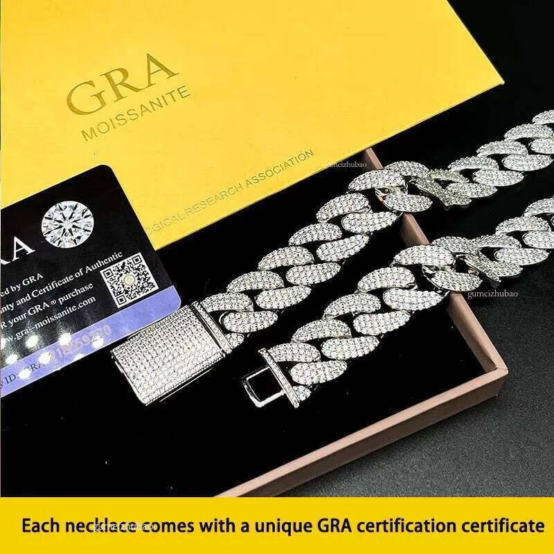 8mm White Gold Sterling Sier VVS Moissanite Dia Cuban Link Chain Bracelet Iced Out Mossanite Jewelry for Men Women