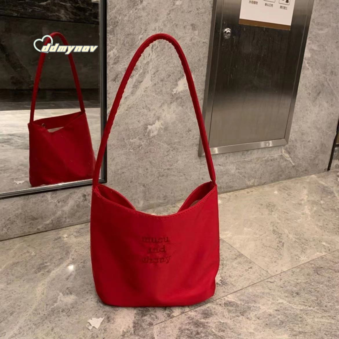 Korean Niche Fashion High-Value Commuter Embroidered Nylon Underarm Casual Versatile Bag Women's Tote Handbag ddmynov