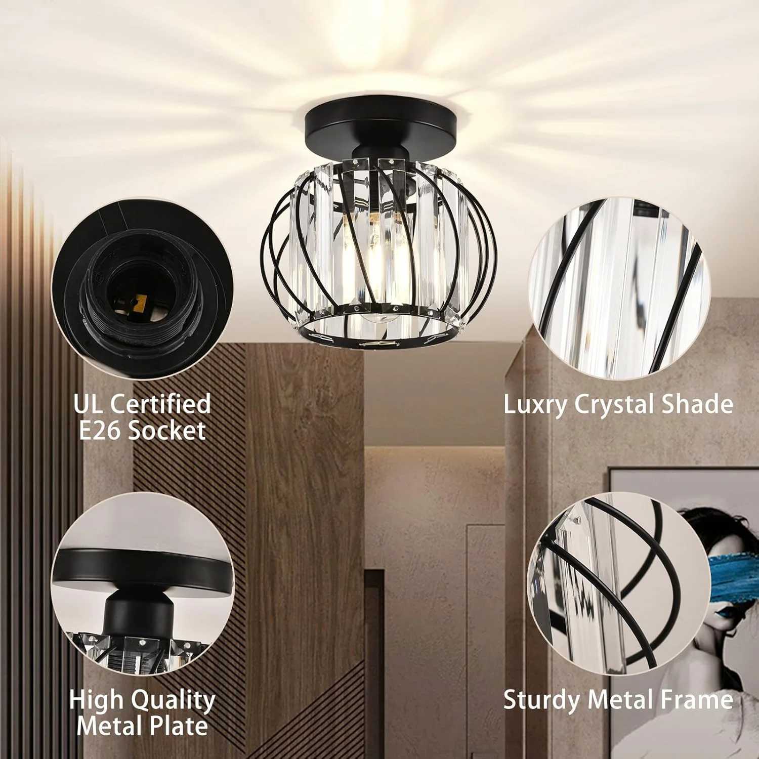 Semi-flush Mount Ceiling Light Antique Small Crystal Chandelier E26 No Bulb For Bathroom Hallway Cafe Bar Porch Corridor XJ2500613