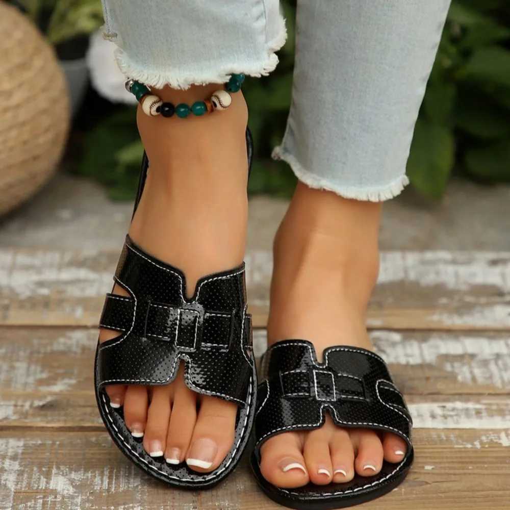 Women Fashion Slide Sandals Black Gold Silver Summer Casual Flat Soles Outdoor Office Party Beach Elegant Sexy Simple New Z250614