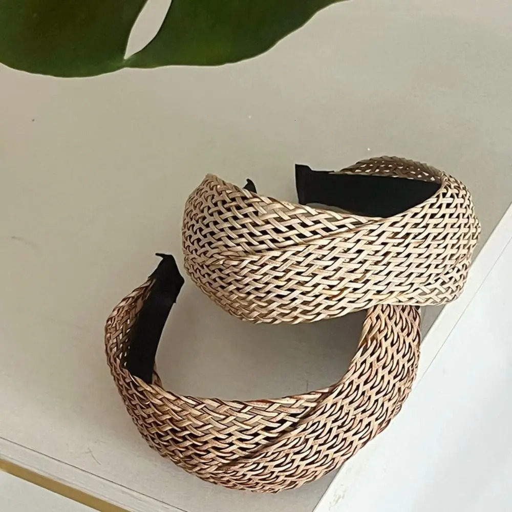Hollow Straw Weave Headband Vacation Style Headwear Wide Edge Hairband Hair Band Korean Style Bohemian Style Hair Hoop Kids 250610